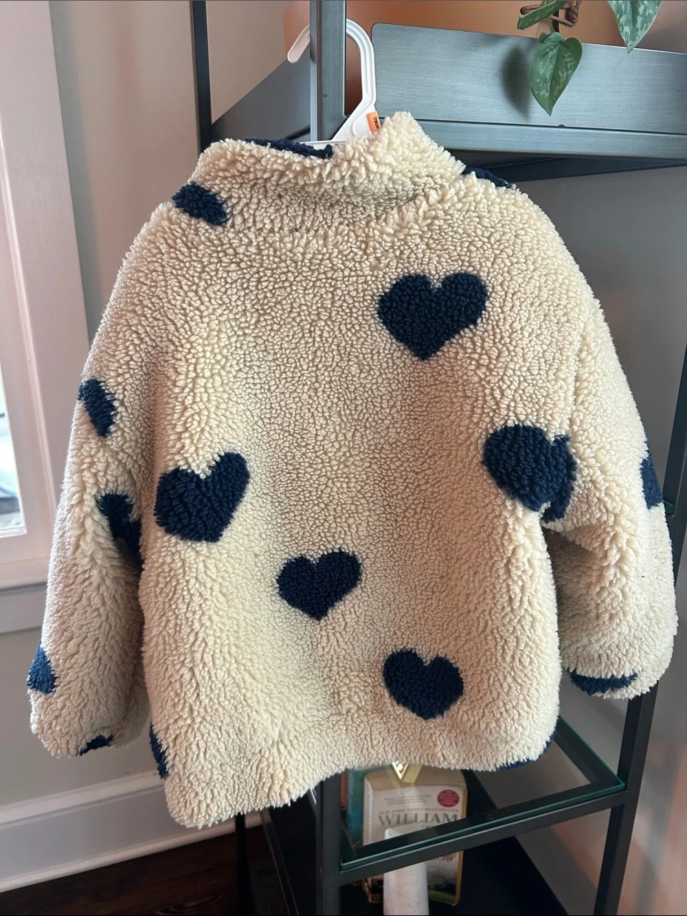 Zara Cream Sherpa Jacket with Navy Heart Accents